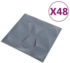 vidaXL Πάνελ Τοίχου 3D 48 τεμ. Γκρι Διαμαντιού 50 x 50 εκ. 12 μ²