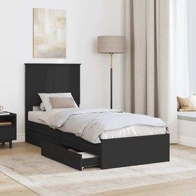 vidaXL Κρεβάτι Αποθήκης Μαύρο 75 x 190 cm Επεξεργασμένο Ξύλο