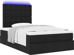 vidaXL Οθωμανικό κρεβάτι με στρώμα &amp; LEDs Μαύρο 120x200 cm Ύφασμα