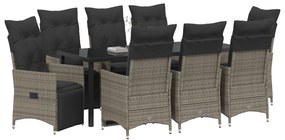 vidaXL Σετ 9 Τεμαχίων Επίπλων Κήπου με Μαξιλάρια Γκρι Πολυ Ράταν