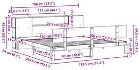 Κρεβάτι Βιβλιοθήκη Χωρίς Στρώμα 180x200 εκ Μασίφ Ξύλο Πεύκου - Λευκό