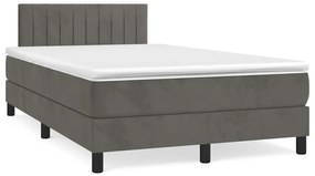 vidaXL Κρεβάτι Boxspring με Στρώμα & LED Σκ.Γκρι 120x190εκ. Βελούδινο