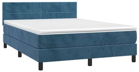 vidaXL Κρεβάτι Boxspring με Στρώμα Σκούρο Μπλε 140x190 εκ. Βελούδινο