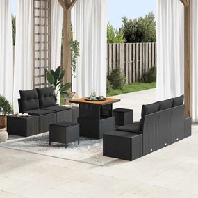 vidaXL Σετ Καναπέ Κήπου με μαξιλάρι 8 pcs Μαύρο Πολυ ράταν