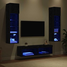 vidaXL Μονάδα Τοίχου Τηλεόρασης 6 pcs Μαύρη Οξυά Επεξεργασμένο ξύλο