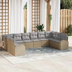 vidaXL Σετ Καναπέ 10 Τεμαχίων με Μαξιλάρια Μπεζ Πολυ Ρατάν