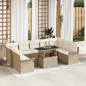 vidaXL Σετ Καναπέ Κήπου με μαξιλάρι 10 pcs Μπεζ Πολυ ράταν