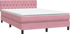 vidaXL Κρεβάτι Boxspring με Στρώμα &amp; LED Ροζ 160x210 εκ. Βελούδινο