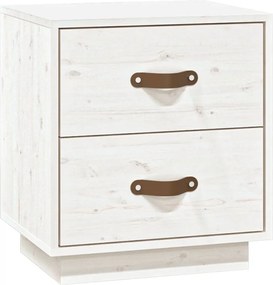 vidaXL Κομοδίνο Λευκό 40 x 34 x 45 εκ. από Μασίφ Ξύλο Πεύκου
