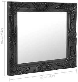 Καθρέφτης Τοίχου με Μπαρόκ Στιλ Μαύρος 60 x 60 εκ. - Μαύρο