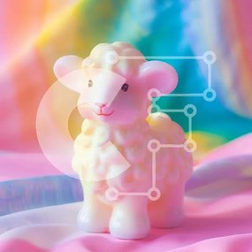 Intra Συλλεκτικό Ξύλινο Παζλ Plywood 4mm - Μικρό λευκό ειδώλιο προβάτου σε πολύχρωμο ύφασμα Σε Ξύλινο Κουτί - Διαστάσεις: 10x10 cm – 25 κομμάτια