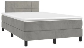 Κρεβάτι Boxspring με Στρώμα &amp; LED Αν.Γκρι 120x190εκ. Βελούδινο - Γκρι