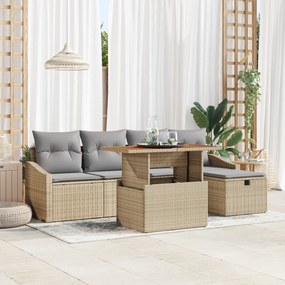 vidaXL Σετ Καναπέ 6 Τεμαχίων Με Μαξιλάρια Μπεζ Ρατάν