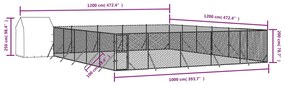 vidaXL Κλουβί Σκύλου Εξ. Χώρου με Οροφή Ασημί 12x12x2,5 μ Γαλβ. Ατσάλι