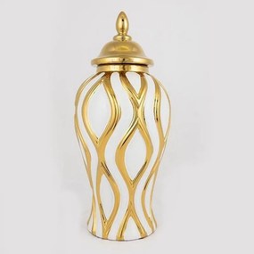 Βάζο Κεραμικό Με Καπάκι 752-20010 18.8x18.8x42.6cm Beige - Gold Estheti Home Κεραμικό