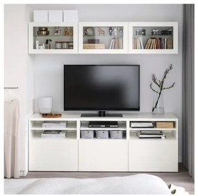 BESTÅ σύνθεση αποθήκευσης TV/γυάλινες πόρτες/συρτάρια με μαλακό κλείσιμο, 180x42x192 cm 794.071.91