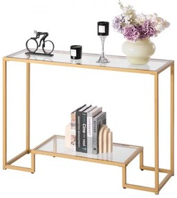 VEVOR 2-Tier Glass Console Table Rectangle Sofa Side Table with Anti-Tip Golden