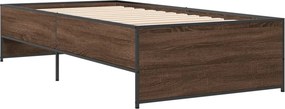 vidaXL Πλαίσιο Κρεβατιού Καφέ Δρυς 75x190 εκ. Επεξ. Ξύλο &amp; Μέταλλο