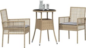 vidaXL Σέτ φαγητού για κήπο 3 pcs Μπεζ συνθετικό ρατάν