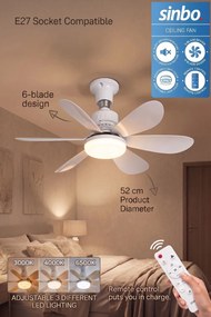 Ανεμιστήρας Οροφής Sinbo SF-7708-W Λευκό 13.5W Διαμέτρου 52cm