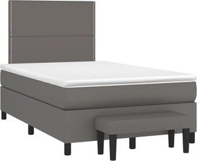 vidaXL Κρεβάτι Boxspring με Στρώμα Γκρι 120x190εκ. από Συνθετικό Δέρμα