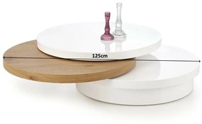 Πολυμορφικό τραπέζι σαλονιού Houston 173, Χρυσή βελανιδία, Άσπρο, 27cm, 39 kg, Ινοσανίδες μέσης πυκνότητας, Στρόγγυλος | Epipla1.gr