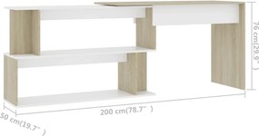 vidaXL Γραφείο Γωνιακό Λευκό/Sonoma Δρυς 200 x 50 x 76 εκ. Επεξ. Ξύλο