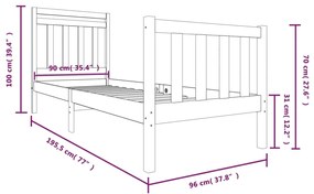 Πλαίσιο Κρεβατιού Λευκό 90 x 190 εκ. Μασίφ Ξύλο Single - Λευκό