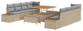 vidaXL Σετ Καναπέ Κήπου με μαξιλάρι 11 pcs Μπεζ Πολυ ράταν