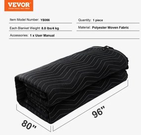 VEVOR Sound Dampening Blanket, 96&quot; x 80&quot;, Extra Large Studio Grommeted Soundproof Blanket with Grommets, Light Blocker for Door Acoustic Noise Blocking Blanket Studio Sound Absorption Sheet, Black