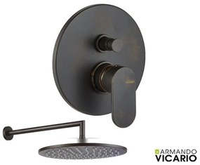 Armando Vicario SLIM Μίκτης εντοιχισμού 2 εξόδων με εκτροπέα &amp; Ανακλινόμενη κεφαλή Ø25εκ &amp; μπράτσο τοίχου 35εκ Rusty Black