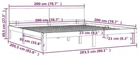 Πλαίσιο Κρεβατιού 200 x 200 εκ. από Μασίφ Ξύλο Πεύκου - Καφέ