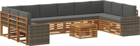 vidaXL Σειρά Καναπέ Εξωτερικού 11 pcs Φυσικό και Ανθρακί Πολυεστέρας