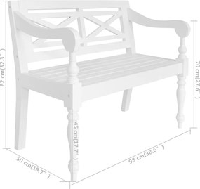 vidaXL Παγκάκι Batavia Λευκό 98 εκ. από Μασίφ Μαόνι