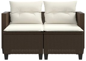 vidaXL Καναπές Κήπου Διθέσιος με Σκαμπό Καφέ Συνθετικό Ρατάν