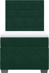 vidaXL Κρεβάτι Boxspring με Στρώμα Σκούρο Πράσινο 100x200εκ. Βελούδινο