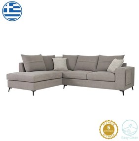 Γωνιακός καναπές δεξιά γωνία Montana pakoworld γκρι ύφασμα με μαξιλάρια σε απόχρωση ανοιχτό γκρι 275x215x93εκ