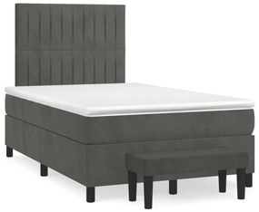 Κρεβάτι Boxspring με Στρώμα Σκούρο Γκρι 120x190 εκ. Βελούδινο