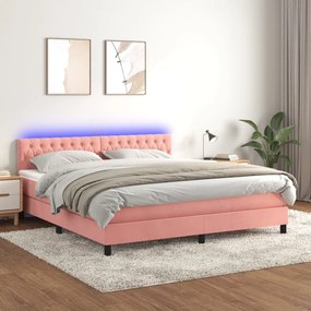 vidaXL Κρεβάτι Boxspring με Στρώμα &amp; LED Ροζ 180x200 εκ. Βελούδινο