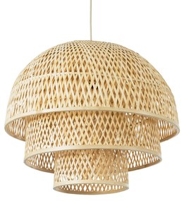 GloboStar HIROKA 01836 Boho Κρεμαστό Φωτιστικό Οροφής Μονόφωτο 1 x E27 AC220-240V IP20 - Φ60 x Υ50cm - Μπεζ Ξύλινο Μπαμπού Πλέγμα - 5 Χρόνια Εγγύηση - 01836