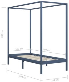vidaXL Πλαίσιο Κρεβατιού με Ουρανό Γκρι 100x200 εκ. Μασίφ Ξύλο Πεύκου