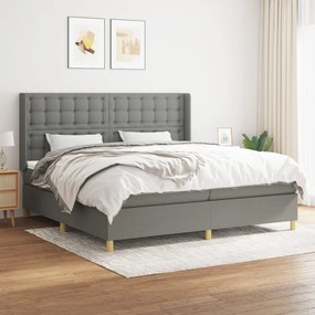 Κρεβάτι Boxspring με Στρώμα Σκούρο Γκρι 200x200 εκ. Υφασμάτινο