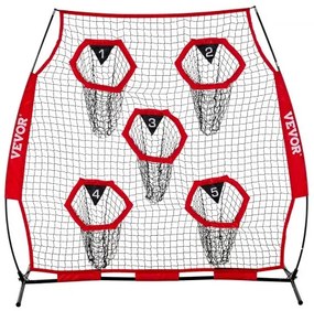 VEVOR 1828.8x1828.8mm Football Trainer Throwing Net, Training Throwing Target Practice Net with 5 Target Pockets, Knotless Net Includes Straps and Portable Carry Case, Improve QB Throwing Accuracy,Red
