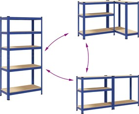 vidaXL Ραφιέρα Γωνιακή 5 Επιπέδων Μπλε από Ατσάλι &amp; Επεξεργασμένο Ξύλο
