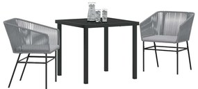 vidaXL Σέτ φαγητού για κήπο 3 pcs Γκρι Πολυ ράταν