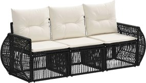 vidaXL Σετ Καναπέ Κήπου 3 pcs Μαύρο και Κρεμ Λευκό συνθετικό ρατάν