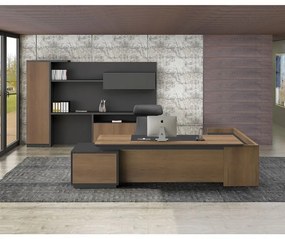 WOODWELL ΕΟ964,LPROLINE Γραφείο Αριστερή Γωνία Απόχρωση Καρυδί Δρυς - Μαύρο 220x90/200x40 (H.76/70)cm ΕΟ964,L