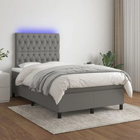 Κρεβάτι Boxspring με Στρώμα &amp; LED Σκ.Γκρι 120x200 εκ Υφασμάτινο