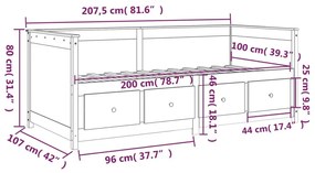 Κρεβάτι ημέρας χωρίς στρώμα 100x200 cm Στερεό ξύλο πεύκο - Καφέ