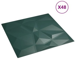 vidaXL Πάνελ Τοίχου 48 τεμ. Σχ. Διαμάντι Πράσινα 50x50εκ. 12μ² από XPS